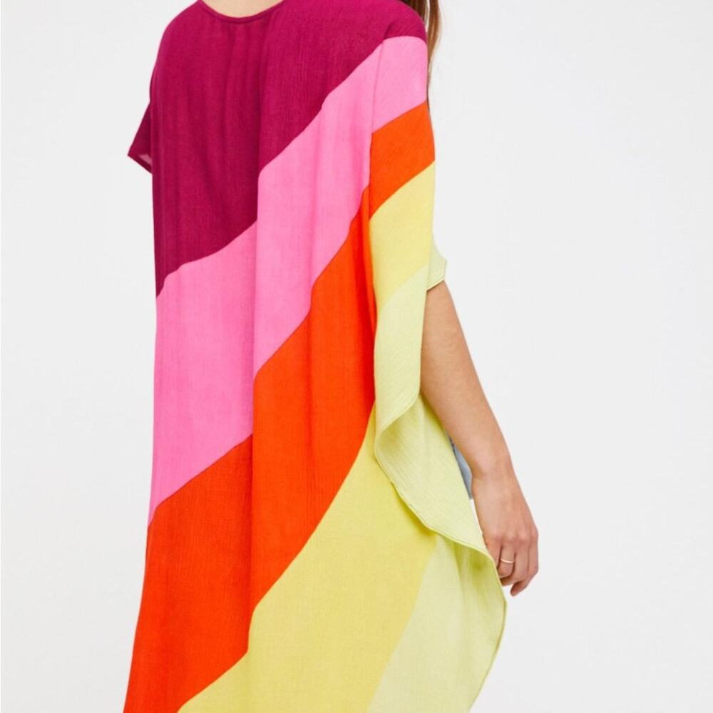 Free People Saachi NEON RAINBOW Striped Asymmetrical Rayon Top Maxi Kaftan Dress - Picture 4 of 10